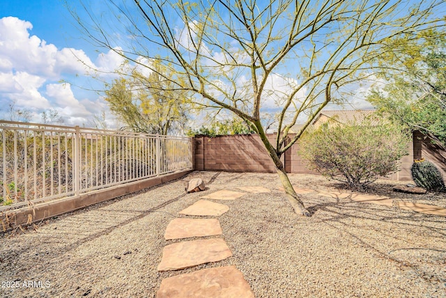 view of yard with a fenced backyard