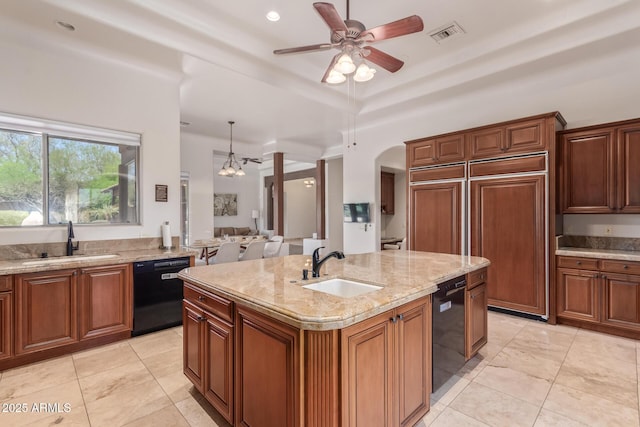 14619 E Desert Vista Trl, Scottsdale, AZ 85262 - kitchen featuring black dishwasher, a sink, and paneled built in fridge