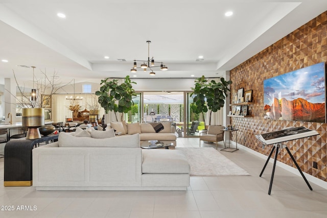 20797 W Rattler Rd, Buckeye, AZ 85396 - tiled living room featuring a chandelier, recessed lighting, and a sink