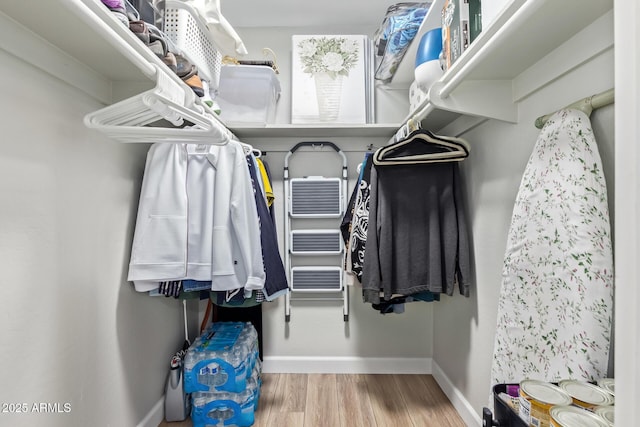 walk in closet featuring wood-type flooring