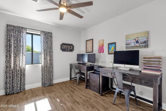 5112 E Cholla St, Scottsdale, AZ 85254 - office area with a ceiling fan, wood finished floors, and baseboards