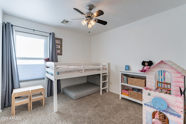 bedroom featuring carpet flooring and ceiling fan