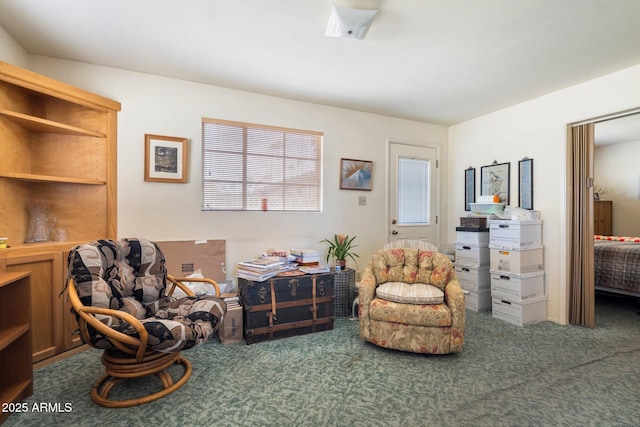 living area with carpet