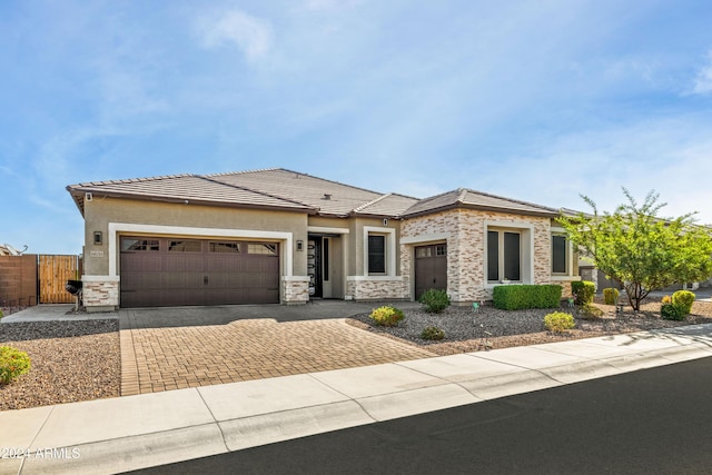 prairie-style home with a garage