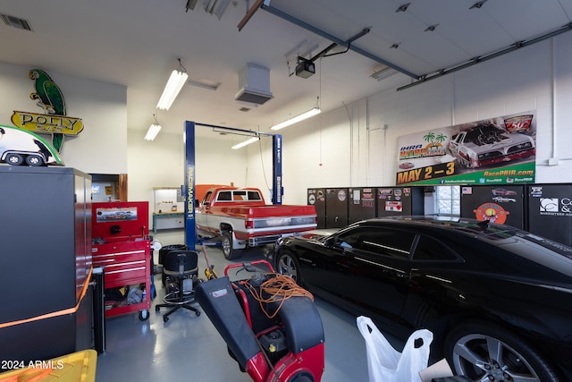 garage with a garage door opener