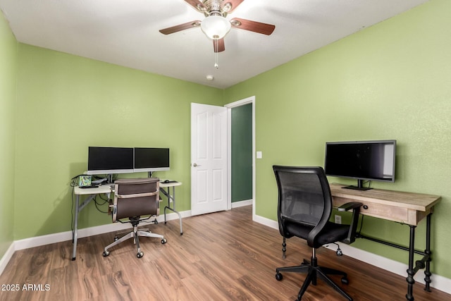 3235 S Bowman Rd, Apache Junction, AZ 85119 - home office with wood finished floors, a ceiling fan, and baseboards