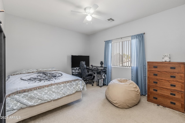 bedroom featuring carpet flooring and ceiling fan