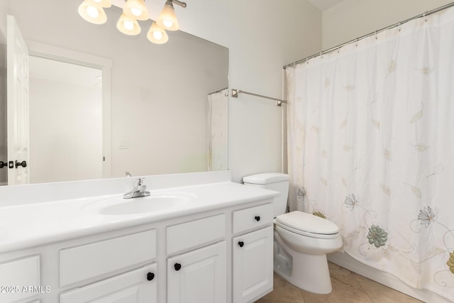 3772 E Leah Ln, Gilbert, AZ 85234 - full bathroom with vanity, tile patterned floors, a chandelier, and a shower with curtain