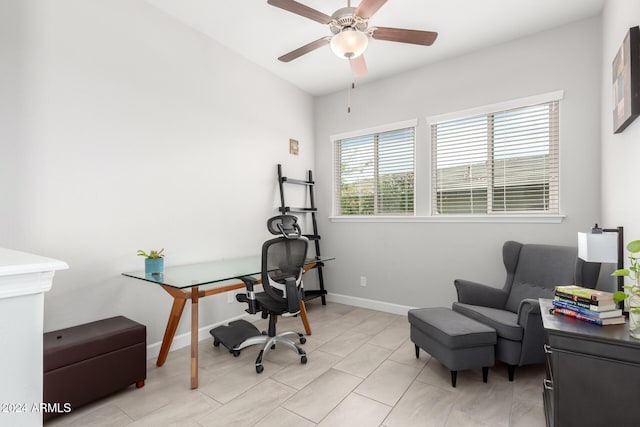 home office featuring ceiling fan