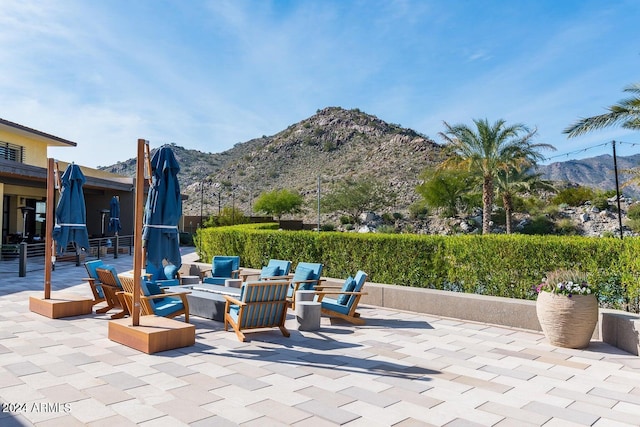 view of patio with a mountain view