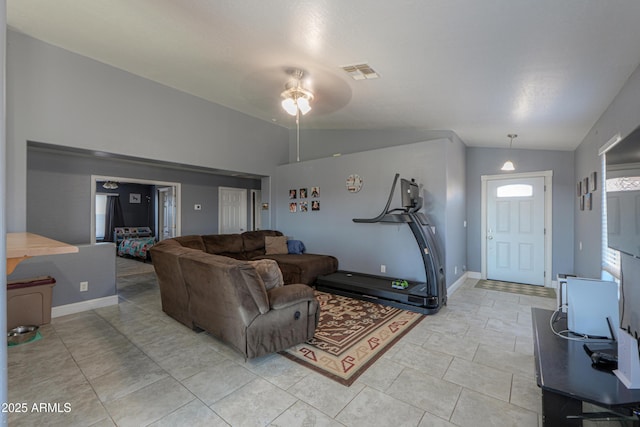 living room with vaulted ceiling