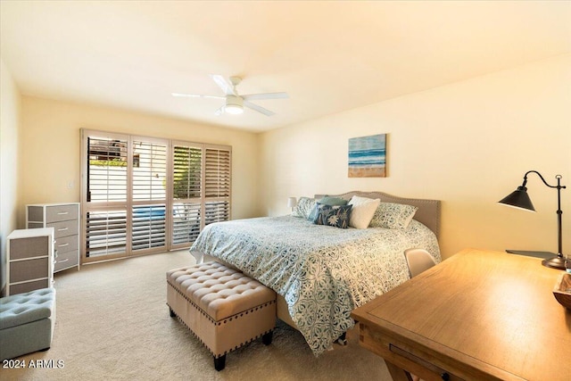 bedroom featuring carpet floors and ceiling fan