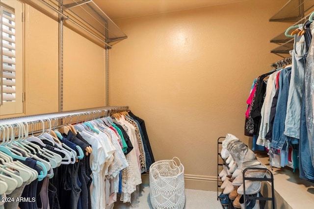 walk in closet with carpet floors