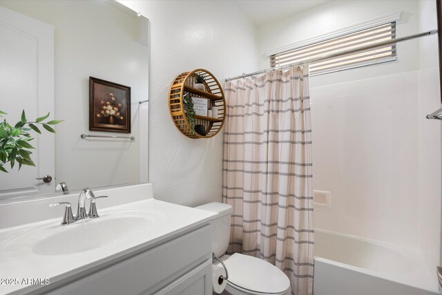 5661 S Dante, Mesa, AZ 85212 - bathroom with toilet, shower / bathtub combination with curtain, and vanity