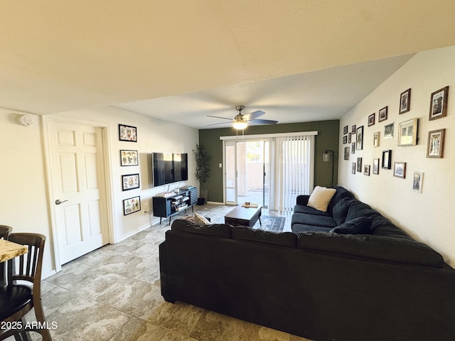 living room with ceiling fan