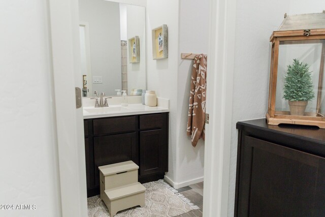 14344 W Hackamore Dr, Surprise, AZ 85387 - bathroom with vanity, wood finished floors, and baseboards