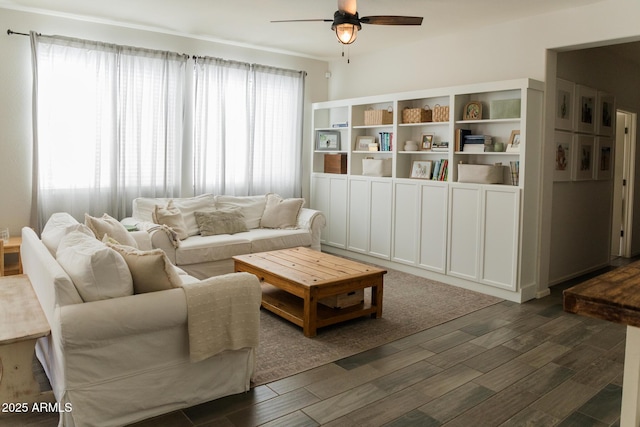 14344 W Hackamore Dr, Surprise, AZ 85387 - living room with ceiling fan and dark wood-style floors