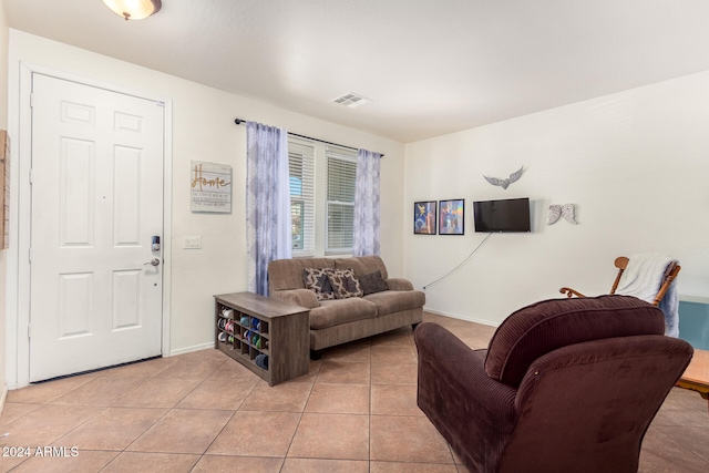 living room featuring light tile patterned floors