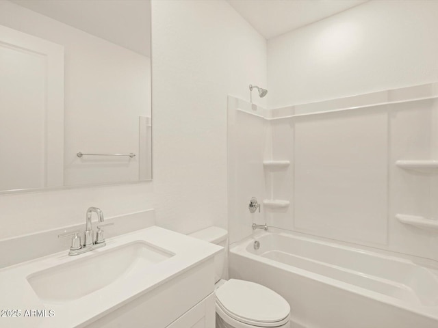 full bathroom with toilet, shower / tub combination, and vanity