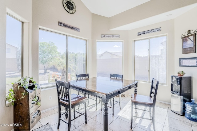 dining area featuring a wealth of natural light, baseboards, and light tile patterned floors