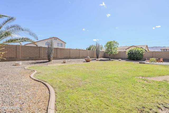 view of yard with a patio area and a fenced backyard