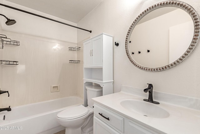 full bathroom featuring toilet, vanity, and shower / washtub combination