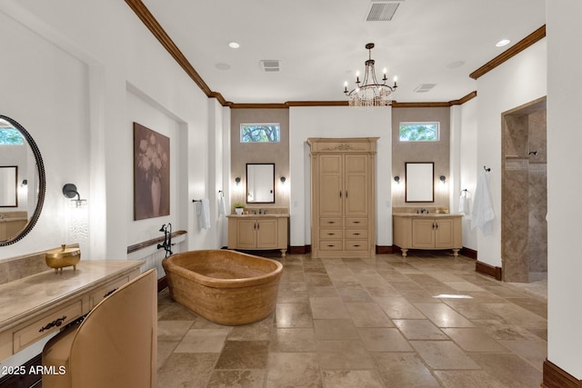 14760 E Paradise Dr, Fountain Hills, AZ 85268 - entrance foyer featuring ornamental molding, baseboards, a chandelier, and stone tile flooring