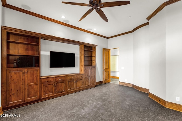 14760 E Paradise Dr, Fountain Hills, AZ 85268 - unfurnished living room featuring ornamental molding, a ceiling fan, baseboards, and recessed lighting