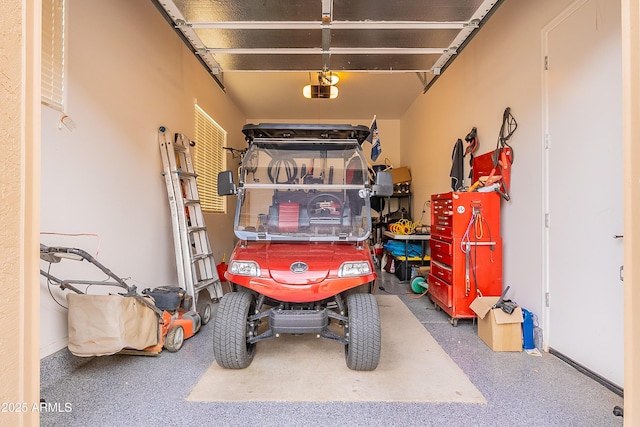 garage with a garage door opener