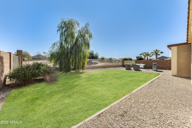 view of yard featuring a patio area and a fenced backyard