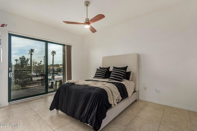 2302 N Central Ave Unit 206, Phoenix, AZ 85004 - bedroom with access to outside, light tile patterned flooring, a ceiling fan, and baseboards