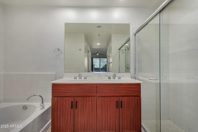 2302 N Central Ave Unit 206, Phoenix, AZ 85004 - bathroom featuring a stall shower, double vanity, and a bath