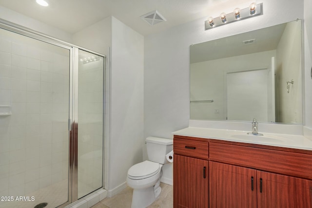 2302 N Central Ave Unit 206, Phoenix, AZ 85004 - bathroom with toilet, vanity, a stall shower, and tile patterned flooring