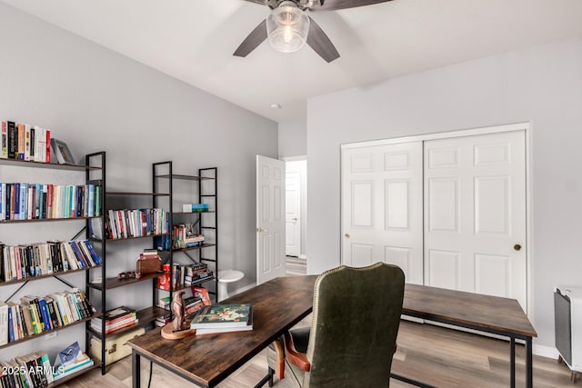 1925 W Olive Way, Chandler, AZ 85248 - home office featuring a ceiling fan, wood finished floors, and baseboards