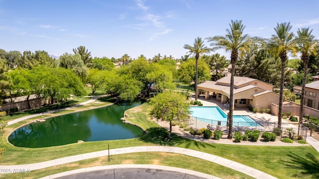 1925 W Olive Way, Chandler, AZ 85248 - view of swimming pool with a water view, a patio, and view of scattered trees