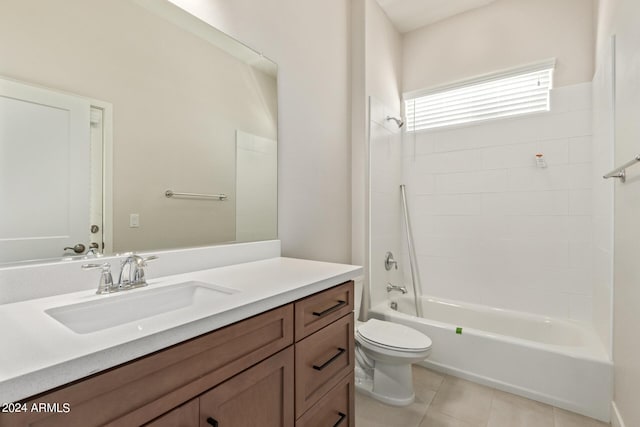 full bathroom featuring tile patterned flooring, vanity, toilet, and shower / bath combination