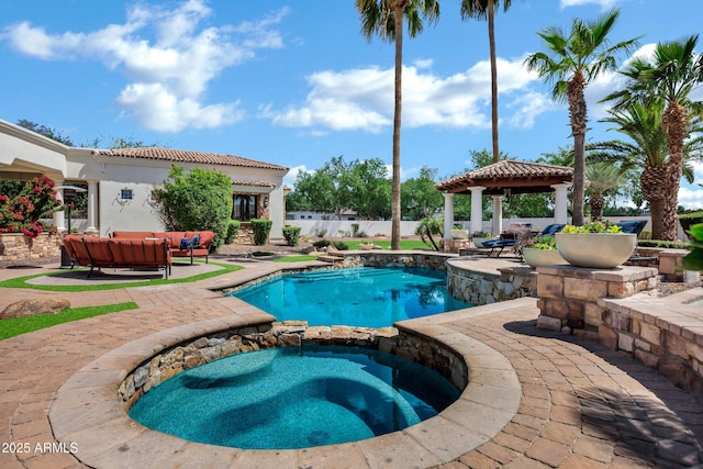 2527 E Beechnut Ct, Chandler, AZ 85249 - view of pool featuring a gazebo, a patio area, outdoor lounge area, a pool with connected hot tub, and fence