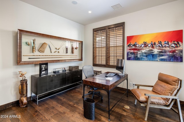 office space with dark hardwood / wood-style floors