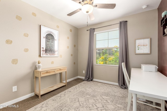 9624 E Thunderbolt Ave, Mesa, AZ 85212 - carpeted home office with a ceiling fan and baseboards