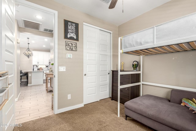 9624 E Thunderbolt Ave, Mesa, AZ 85212 - sitting room featuring a ceiling fan, light colored carpet, a desk, and recessed lighting