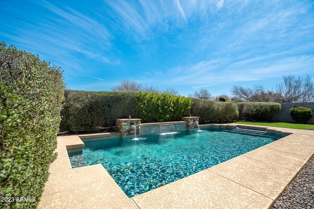 view of swimming pool featuring pool water feature