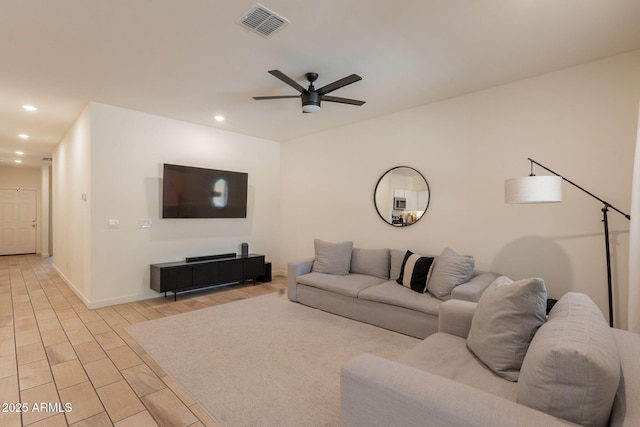 948 E Wiley Way, Casa Grande, AZ 85122 - living area featuring recessed lighting, a ceiling fan, baseboards, and light wood-style flooring