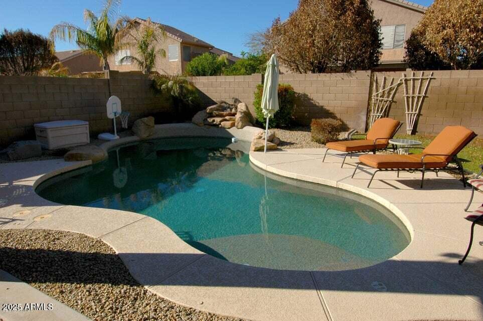 view of pool with a patio area, a fenced backyard, and a fenced in pool