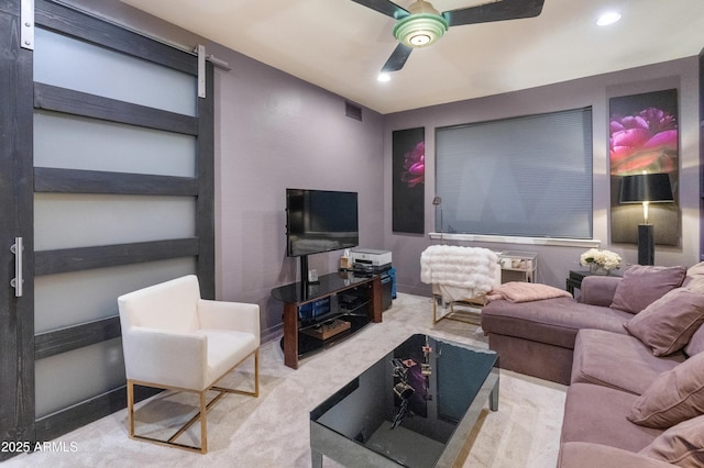 8447 W Tether Trl, Peoria, AZ 85383 - carpeted living room with a ceiling fan and recessed lighting