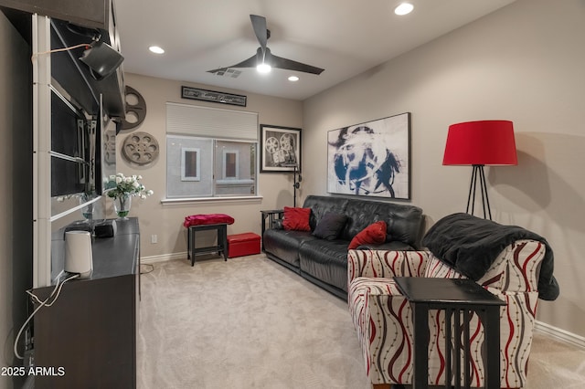 8447 W Tether Trl, Peoria, AZ 85383 - carpeted living room with a ceiling fan and recessed lighting