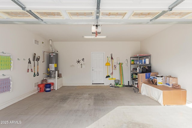 garage featuring a garage door opener and gas water heater