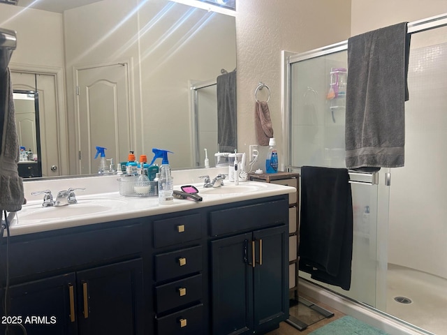23644 S 209th Pl, Queen Creek, AZ 85142 - full bathroom with a shower stall, double vanity, and a textured wall
