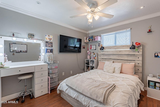 3408 W Carol Ave, Phoenix, AZ 85051 - bedroom featuring crown molding, a ceiling fan, and wood finished floors