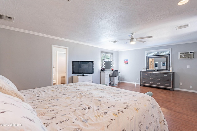 3408 W Carol Ave, Phoenix, AZ 85051 - bedroom featuring crown molding, a textured ceiling, visible vents, and wood finished floors