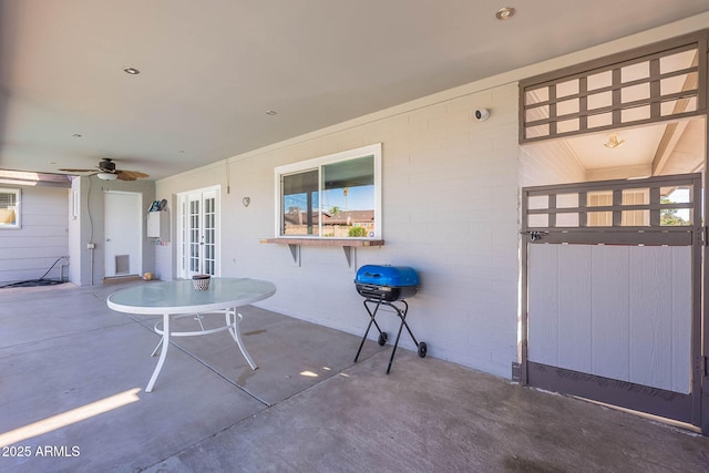 3408 W Carol Ave, Phoenix, AZ 85051 - view of patio featuring french doors, a ceiling fan, and a grill